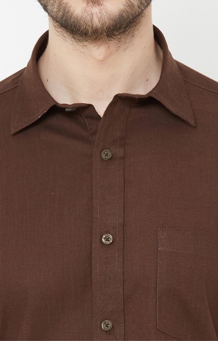 EVOQ | EVOQ Brown Cotton-Linen Full Sleeves Shirt for Men 5