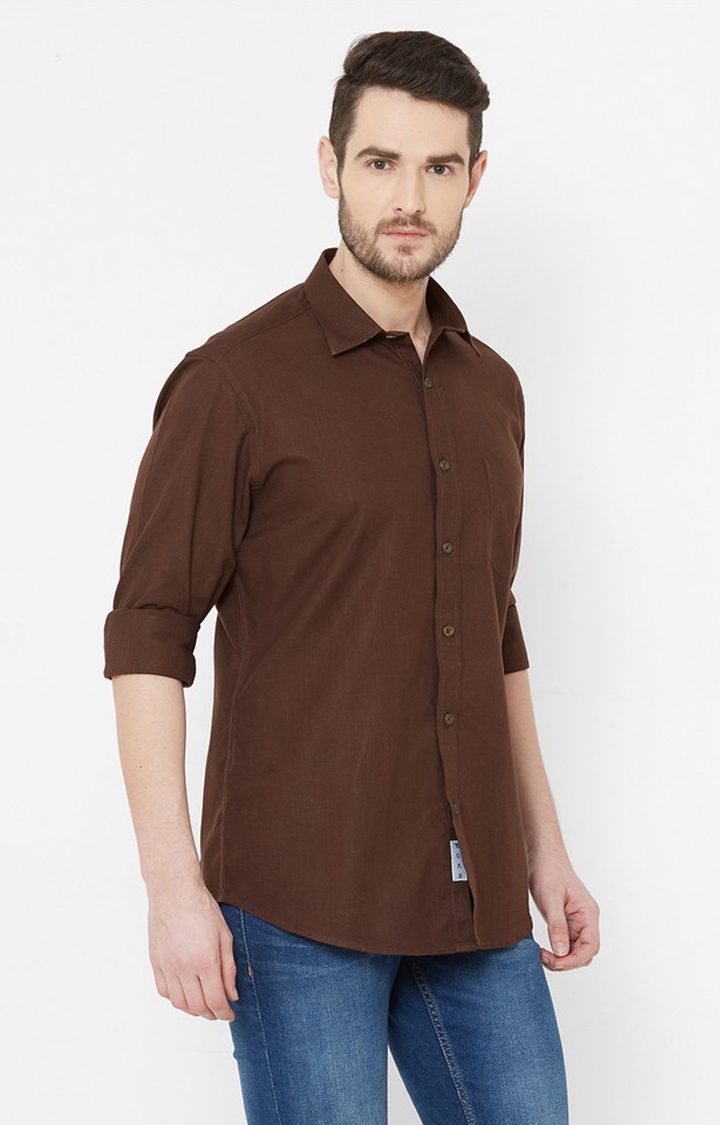 EVOQ | EVOQ Brown Cotton-Linen Full Sleeves Shirt for Men 2