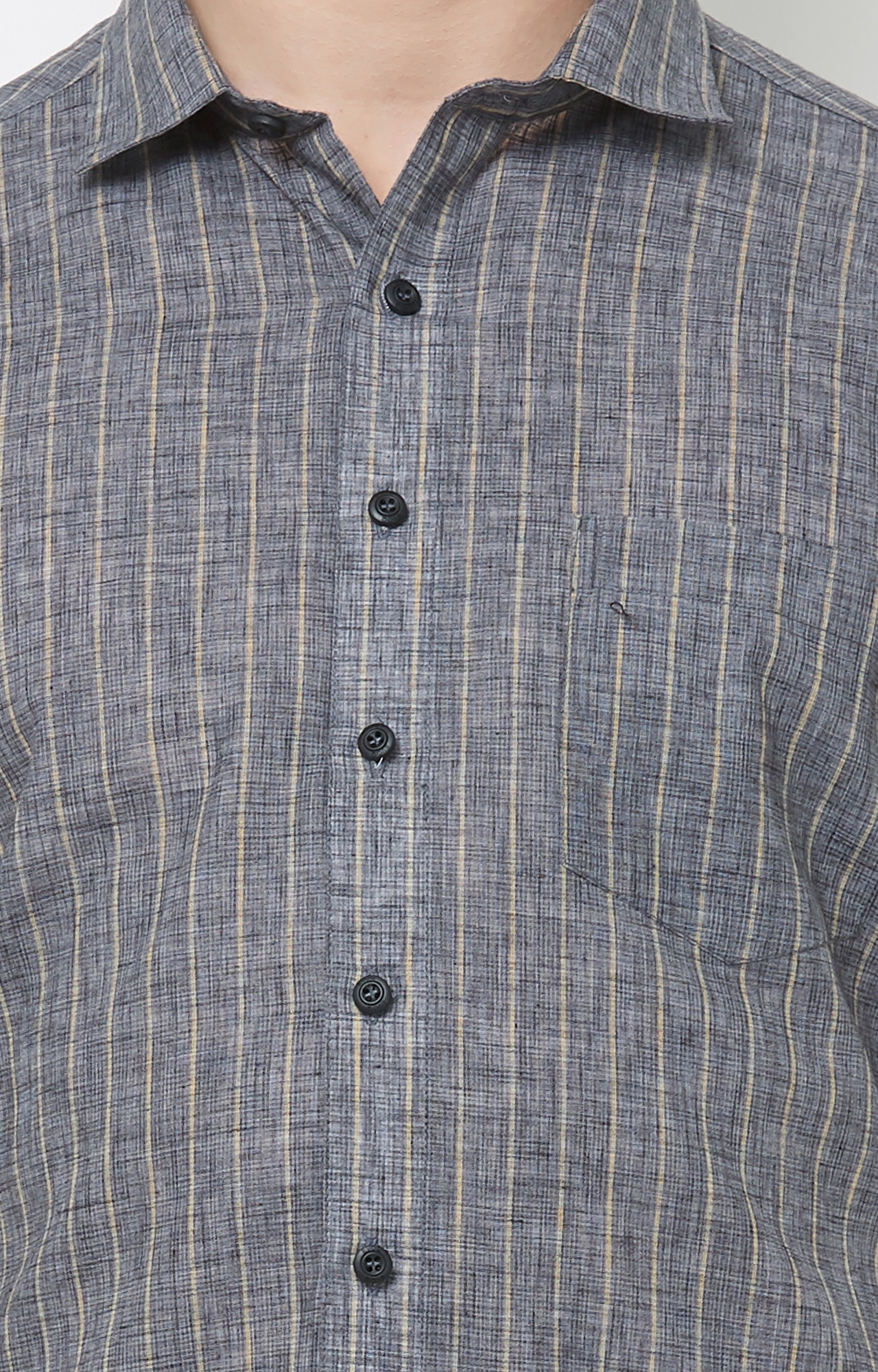 EVOQ | Grey Striped Linen Casual Shirt 4