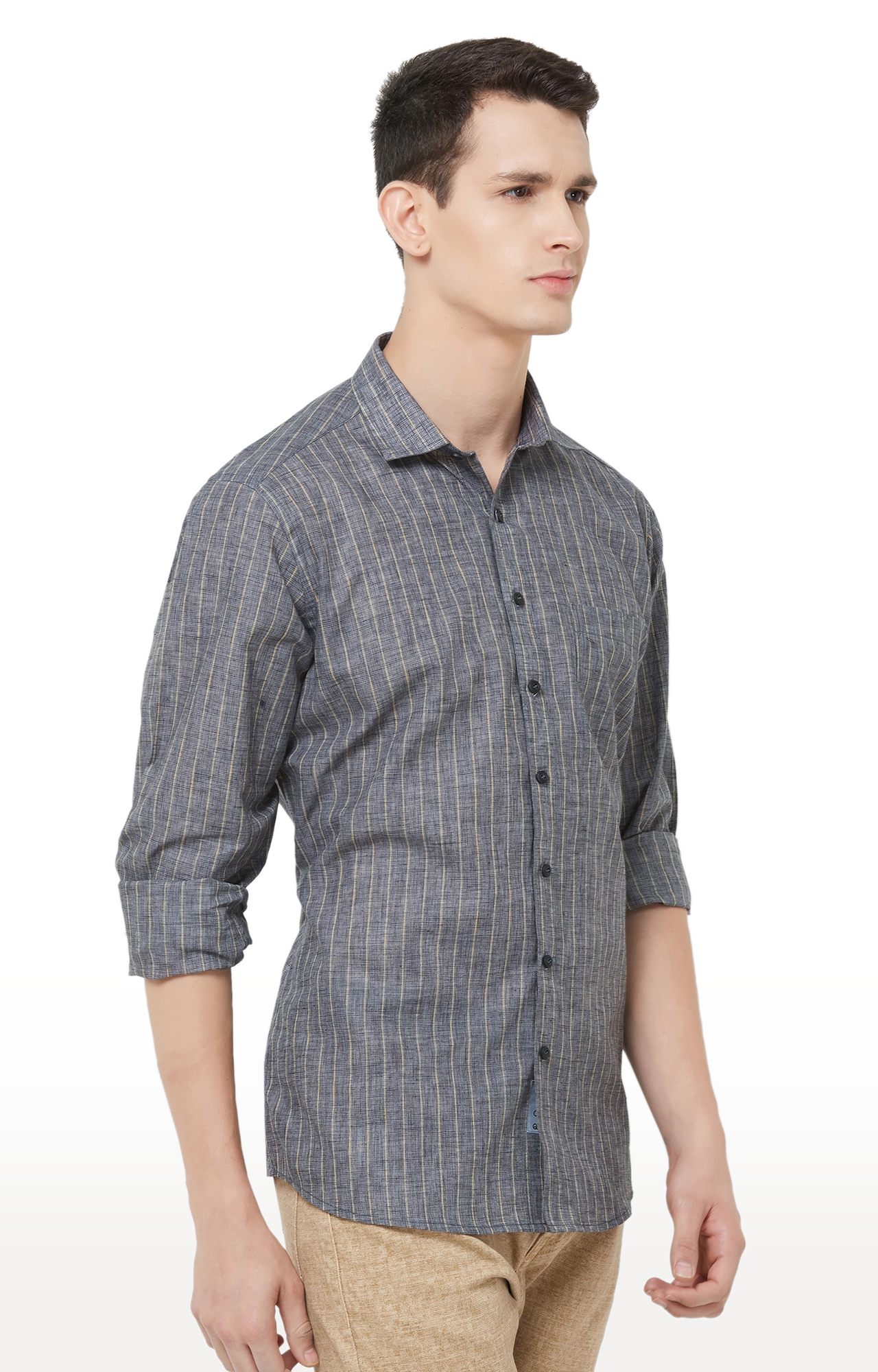 EVOQ | Grey Striped Linen Casual Shirt 2