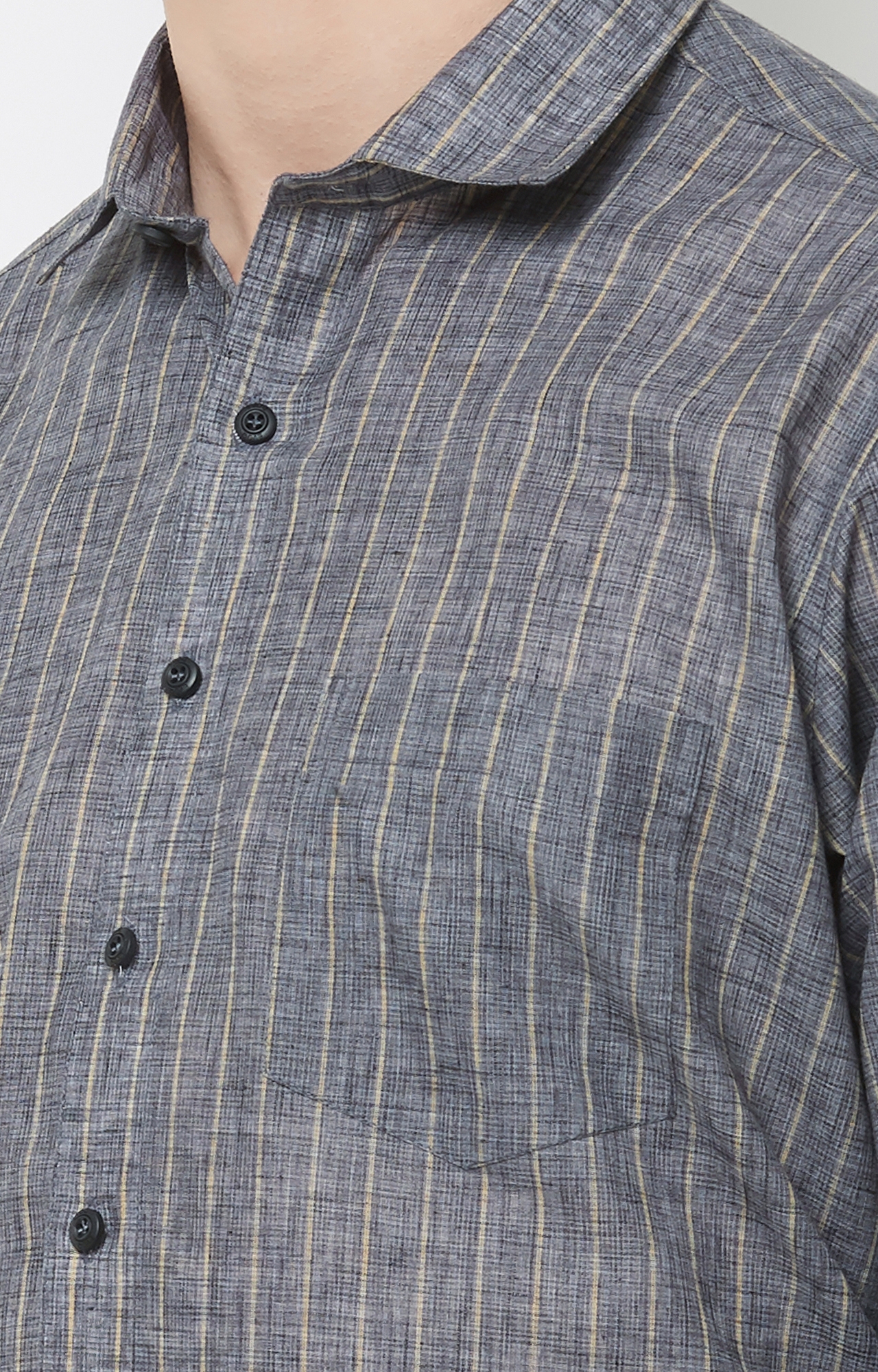 EVOQ | Grey Striped Linen Casual Shirt 5