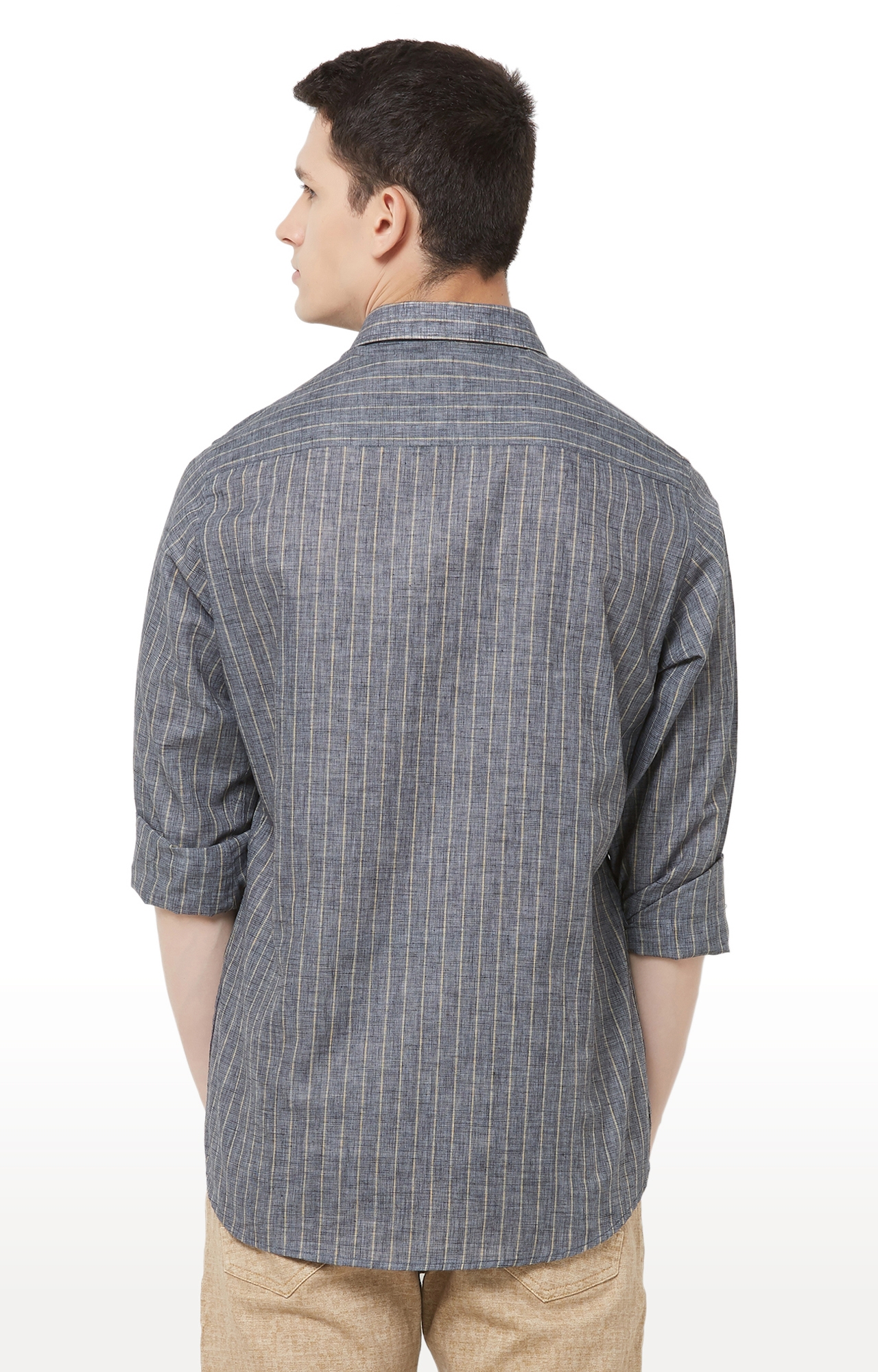 EVOQ | Grey Striped Linen Casual Shirt 3