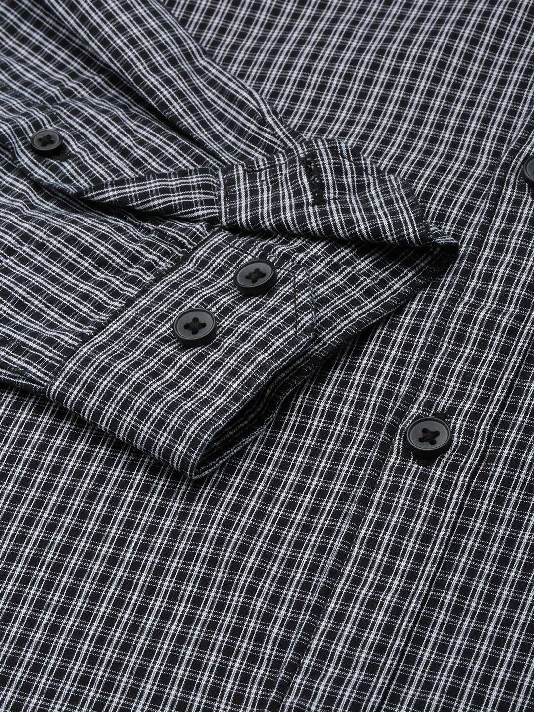 Showoff | SHOWOFF Men's Spread Collar Checked Black Classic Shirt 6