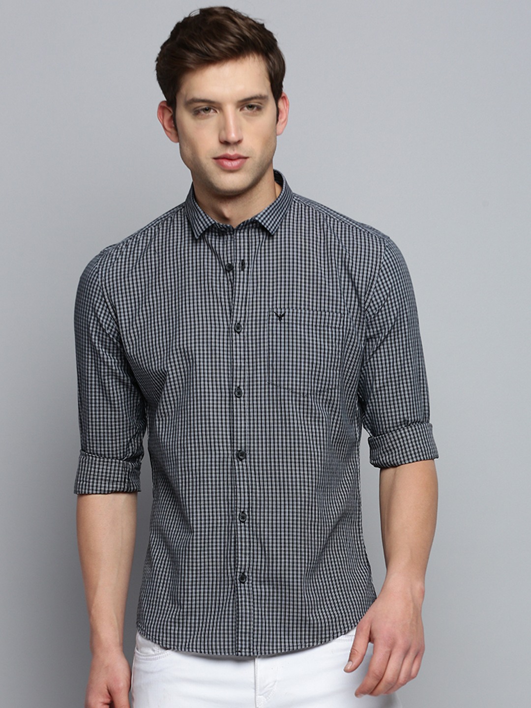 Showoff | SHOWOFF Men's Spread Collar Checked Black Classic Shirt 1