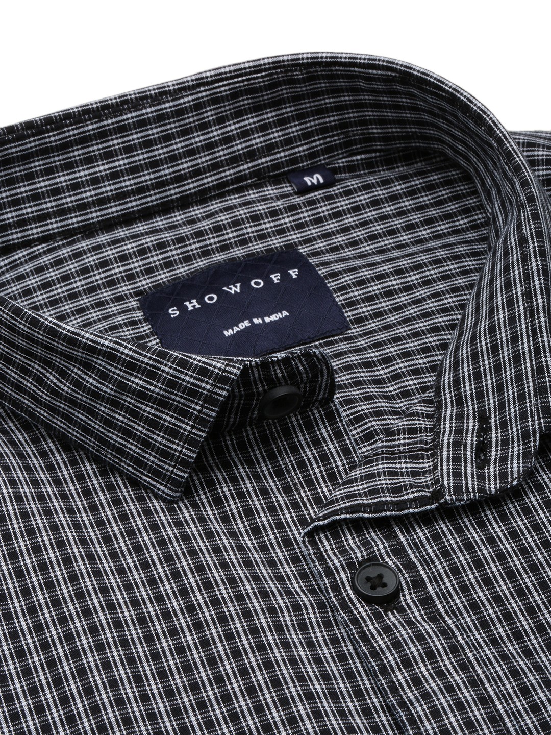 Showoff | SHOWOFF Men's Spread Collar Checked Black Classic Shirt 5