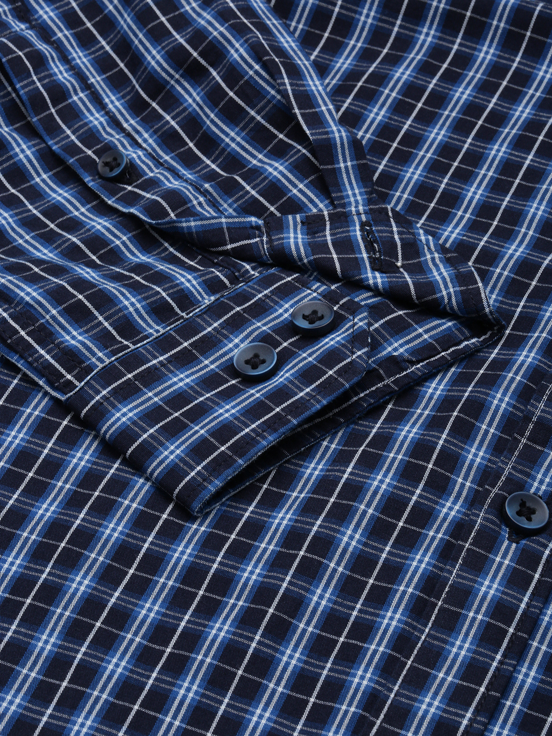 SHOWOFF Men's Spread Collar Checked Navy Blue Classic Shirt