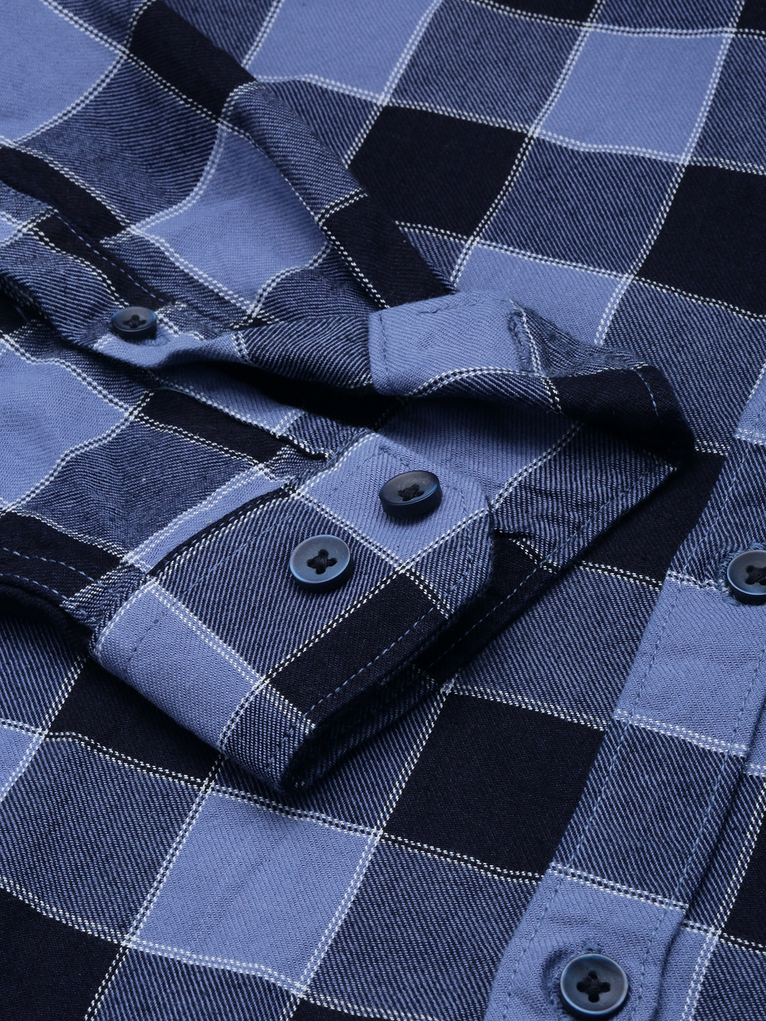 Showoff | SHOWOFF Men's Spread Collar Checked Blue Classic Shirt 6