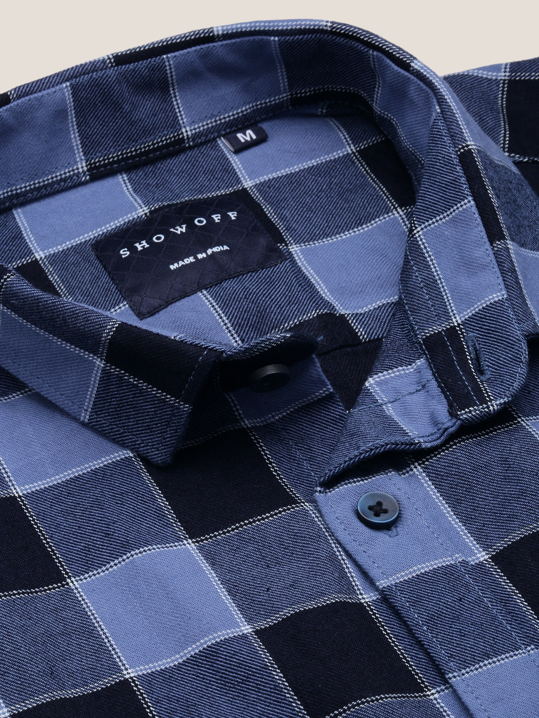 Showoff | SHOWOFF Men's Spread Collar Checked Blue Classic Shirt 5
