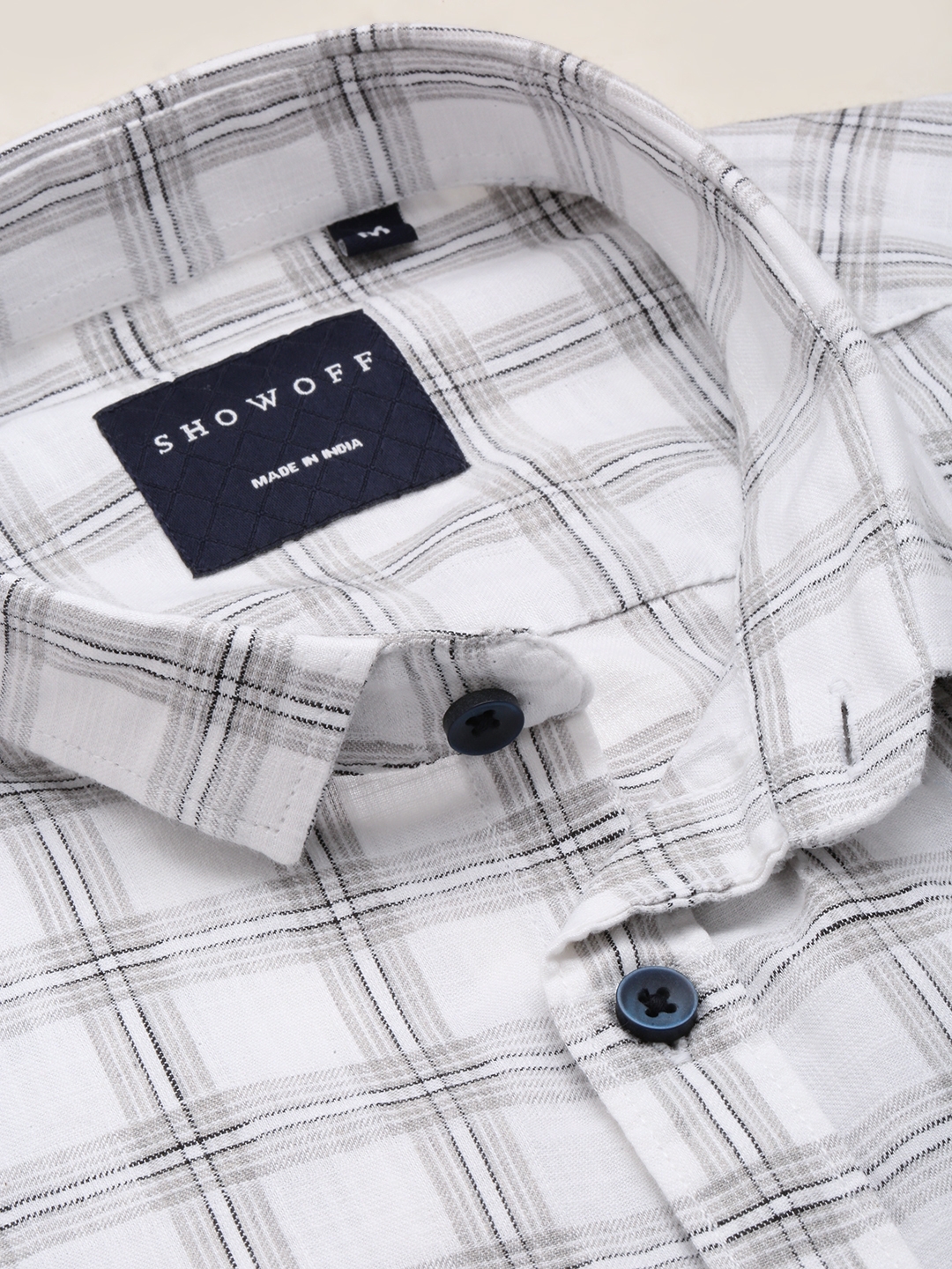 Showoff | SHOWOFF Men's Spread Collar Checked White Classic Shirt 5