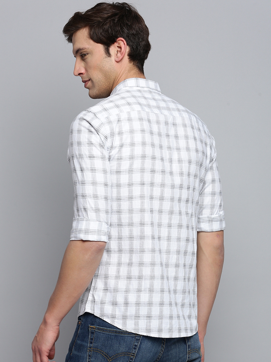 Showoff | SHOWOFF Men's Spread Collar Checked White Classic Shirt 3