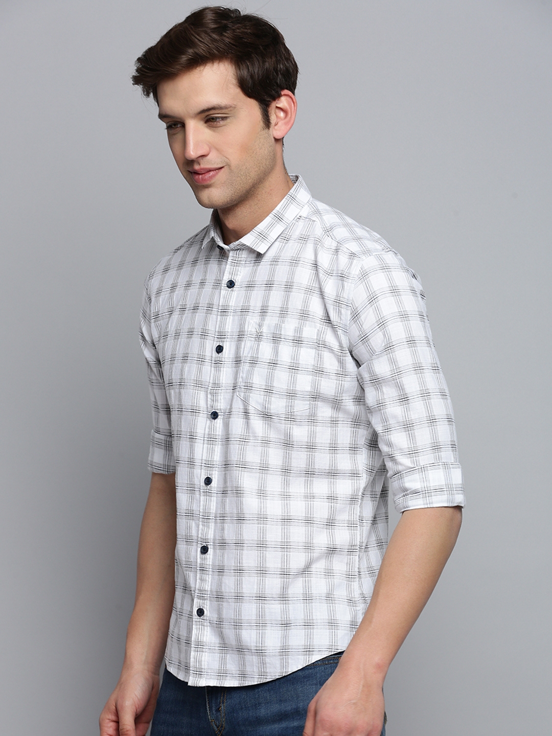 Showoff | SHOWOFF Men's Spread Collar Checked White Classic Shirt 2