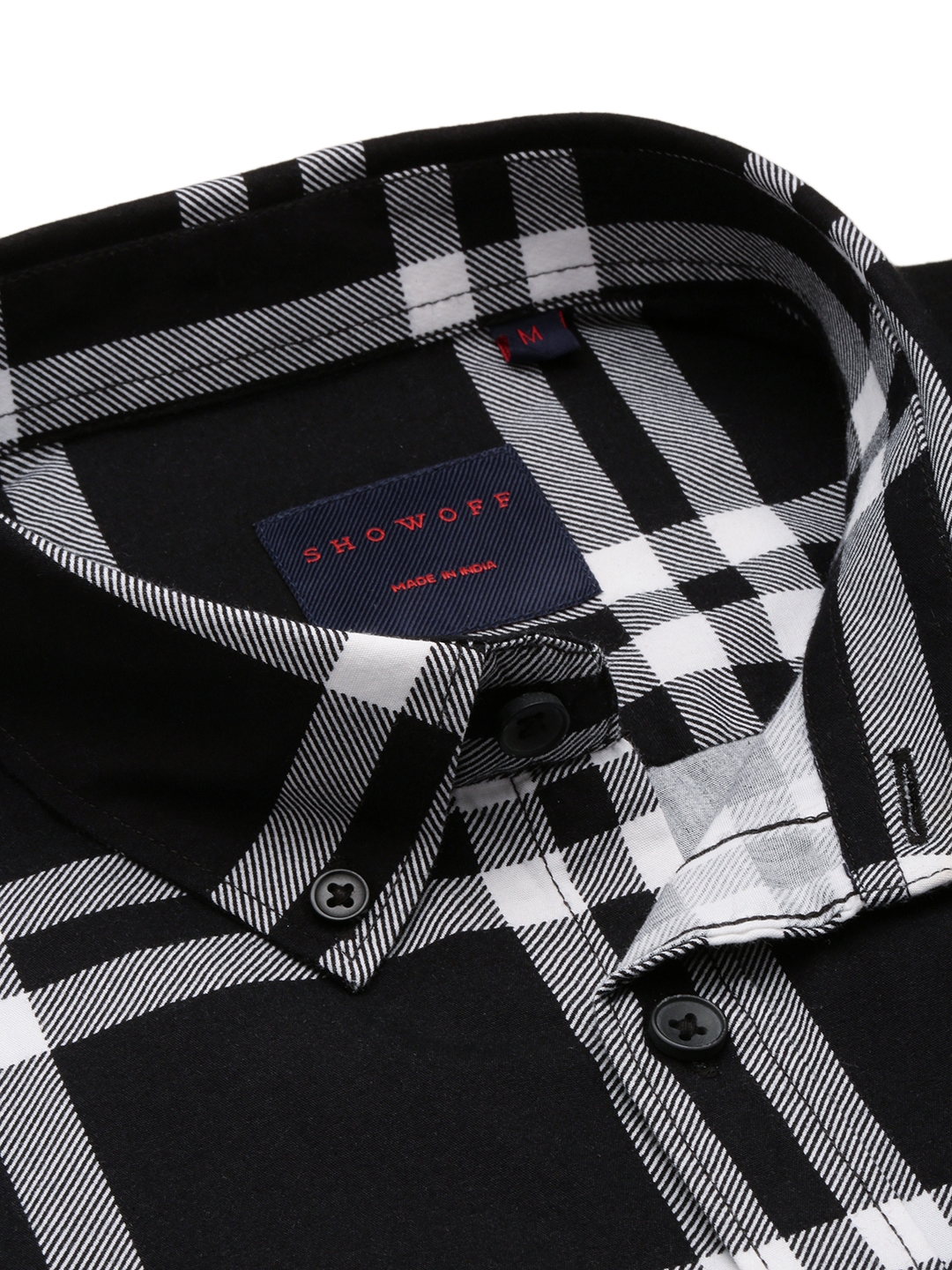 Showoff | SHOWOFF Men's Spread Collar Checked Black Classic Shirt 5
