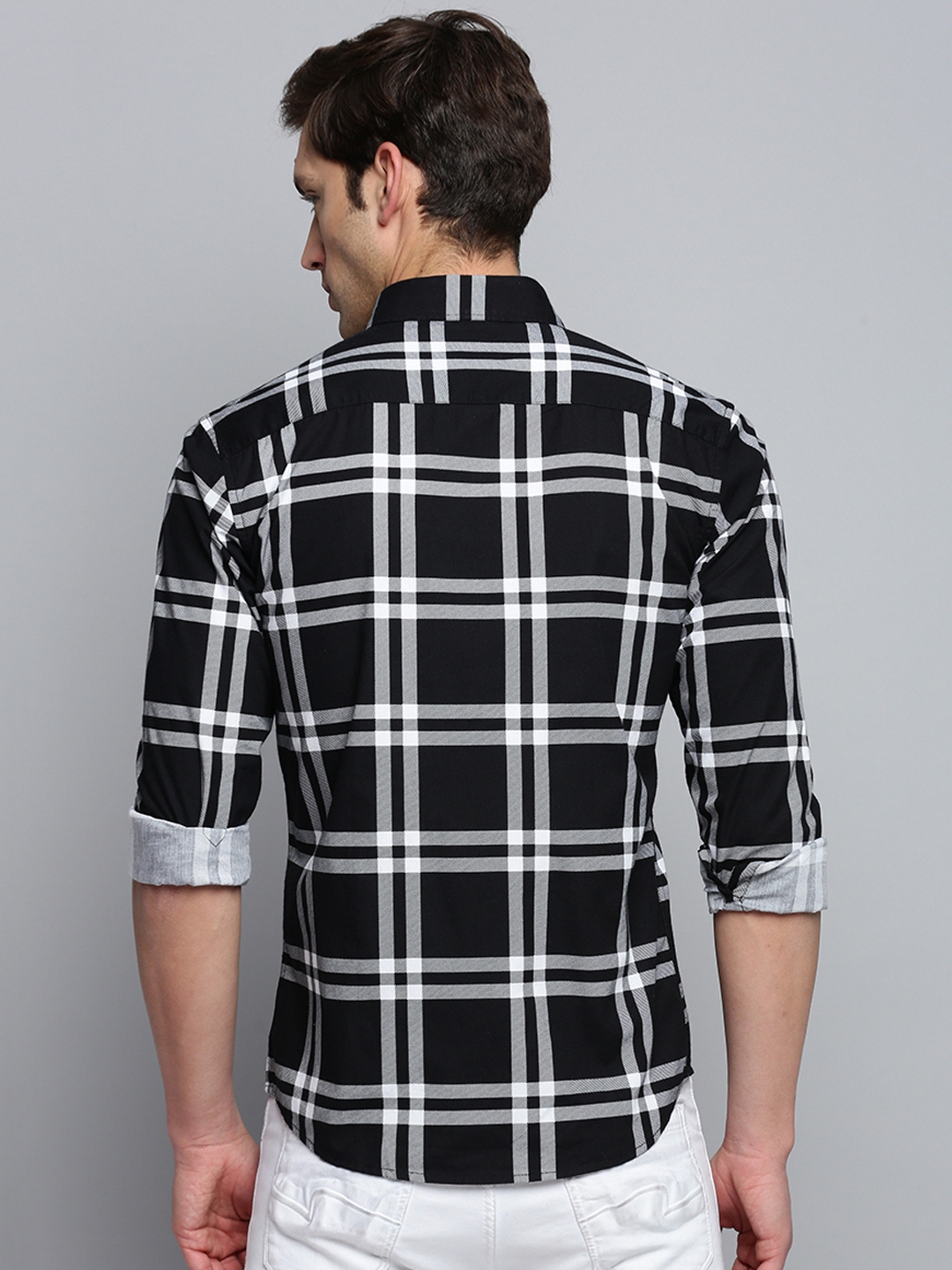 Showoff | SHOWOFF Men's Spread Collar Checked Black Classic Shirt 3