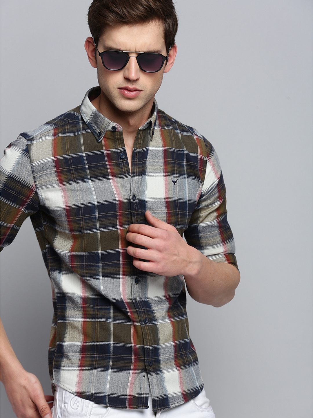 Showoff | SHOWOFF Men's Spread Collar Checked Multi Classic Shirt 0