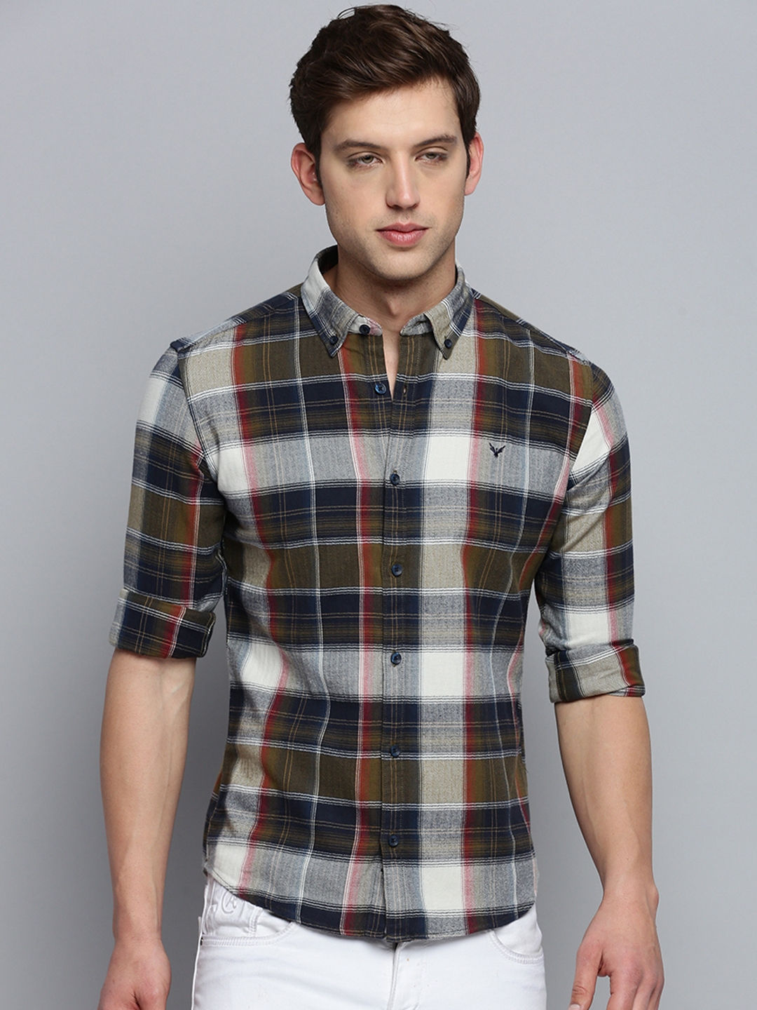Showoff | SHOWOFF Men's Spread Collar Checked Multi Classic Shirt 1