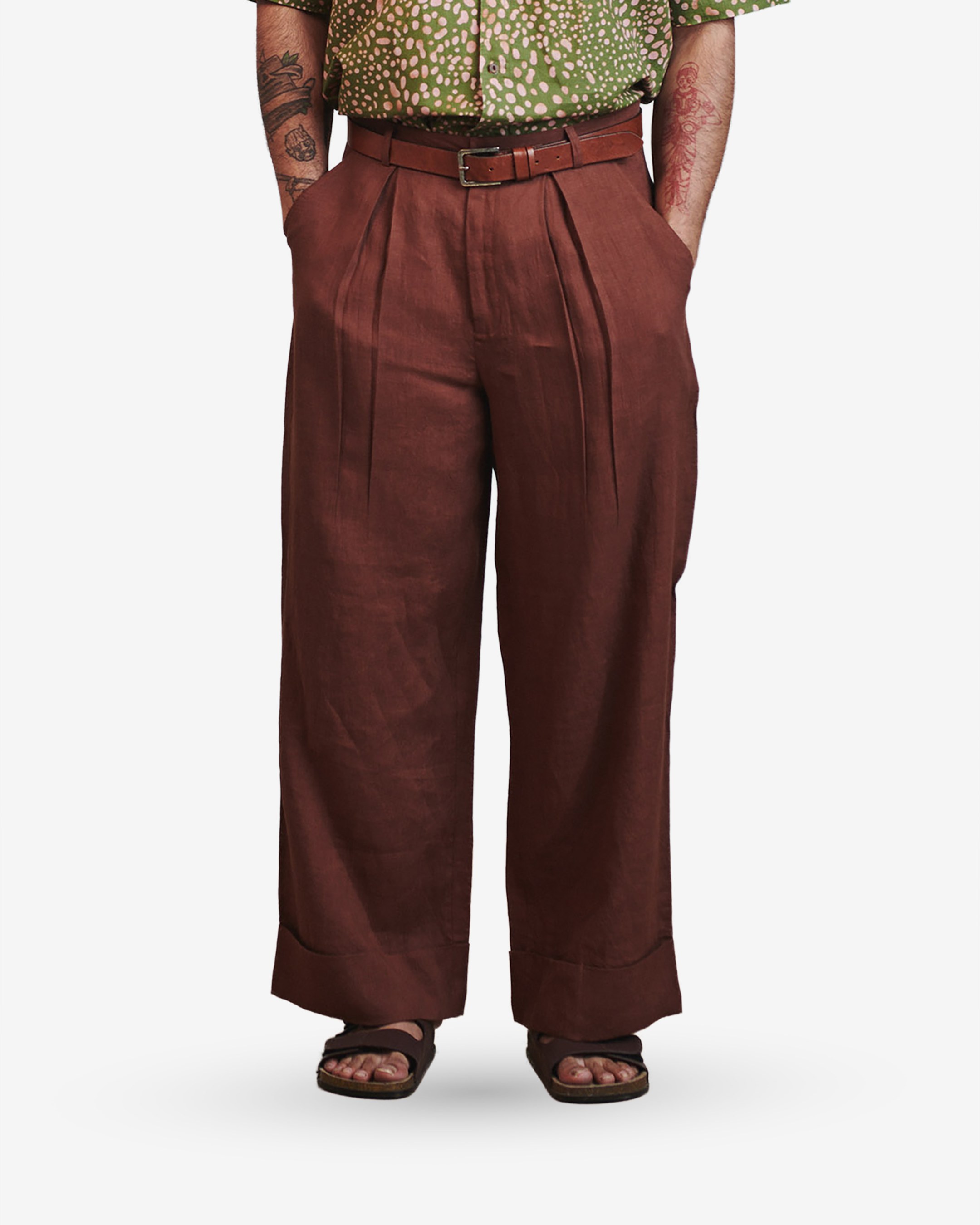 Chocolate Linen Mens Baggy Pants