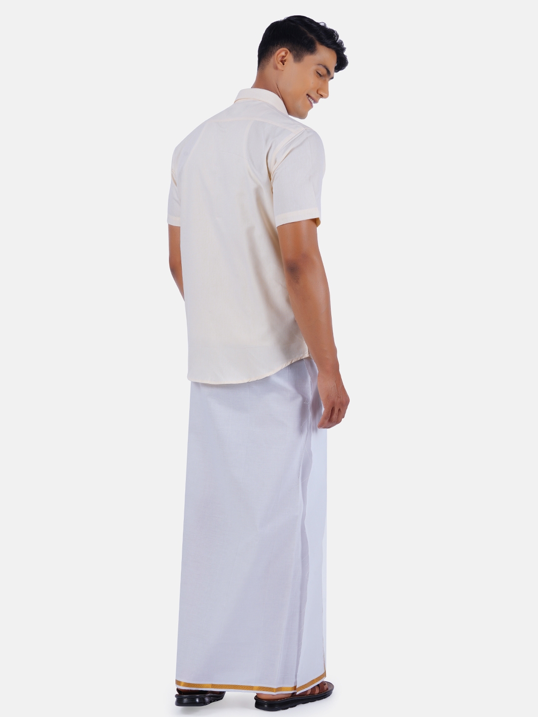 Ramraj Cotton | Ramraj Cotton Mens Cotton Sandal Half Sleeves Shirt With Jari Dhoti Combo 2