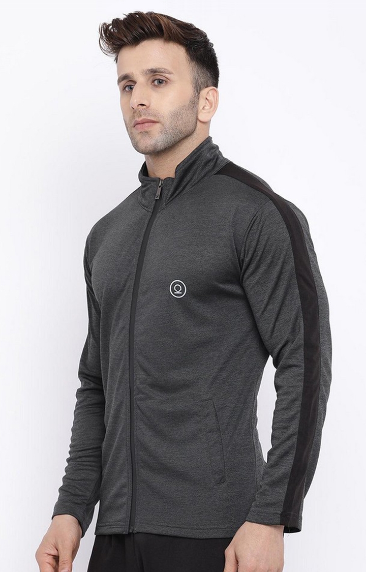 Men's Grey Solid polyester Activewear Jackets
