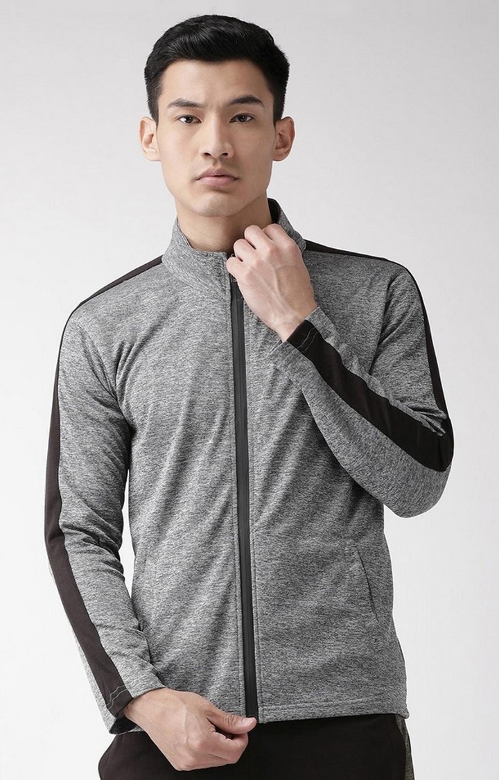 CHKOKKO | Men's Grey Melange polyester Activewear Jackets