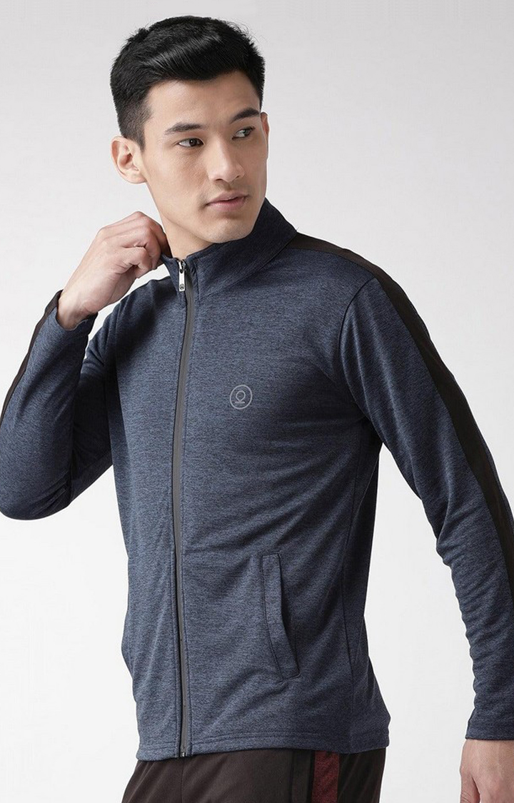 Men's Blue Solid polyester Activewear Jackets