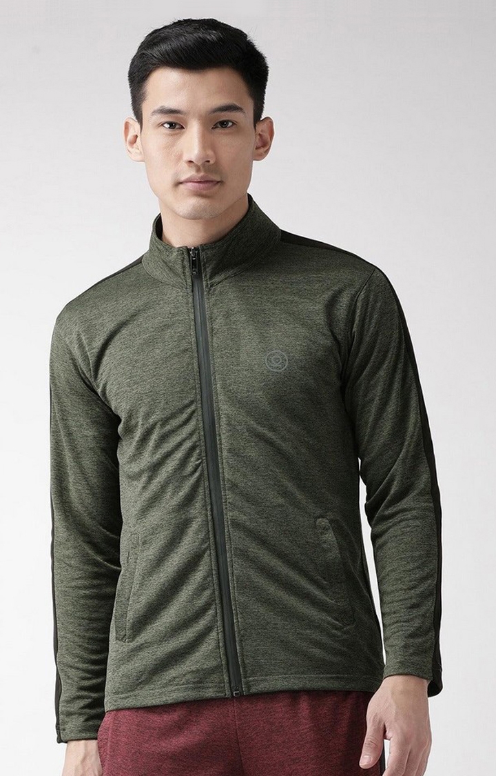 CHKOKKO | Men's Olive Green Solid polyester Activewear Jackets