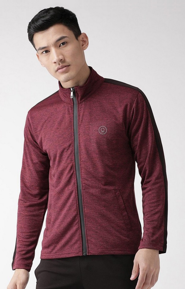 Men's Maroon Solid polyester Activewear Jackets
