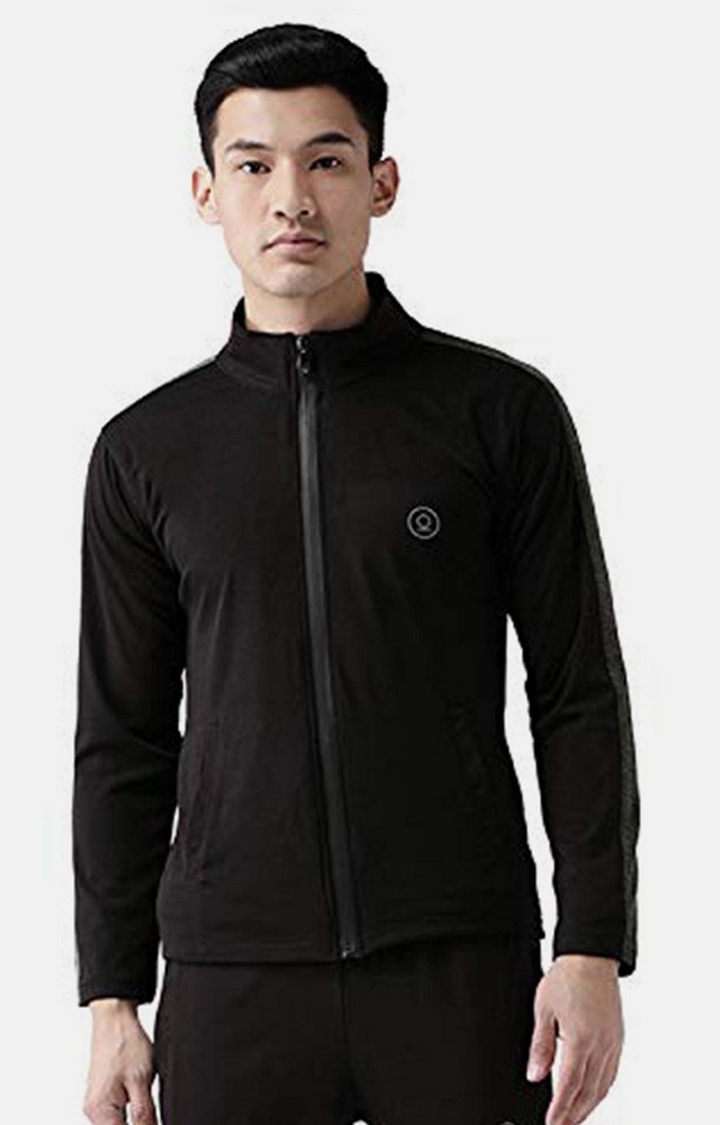 Men's Black Solid polyester Activewear Jackets