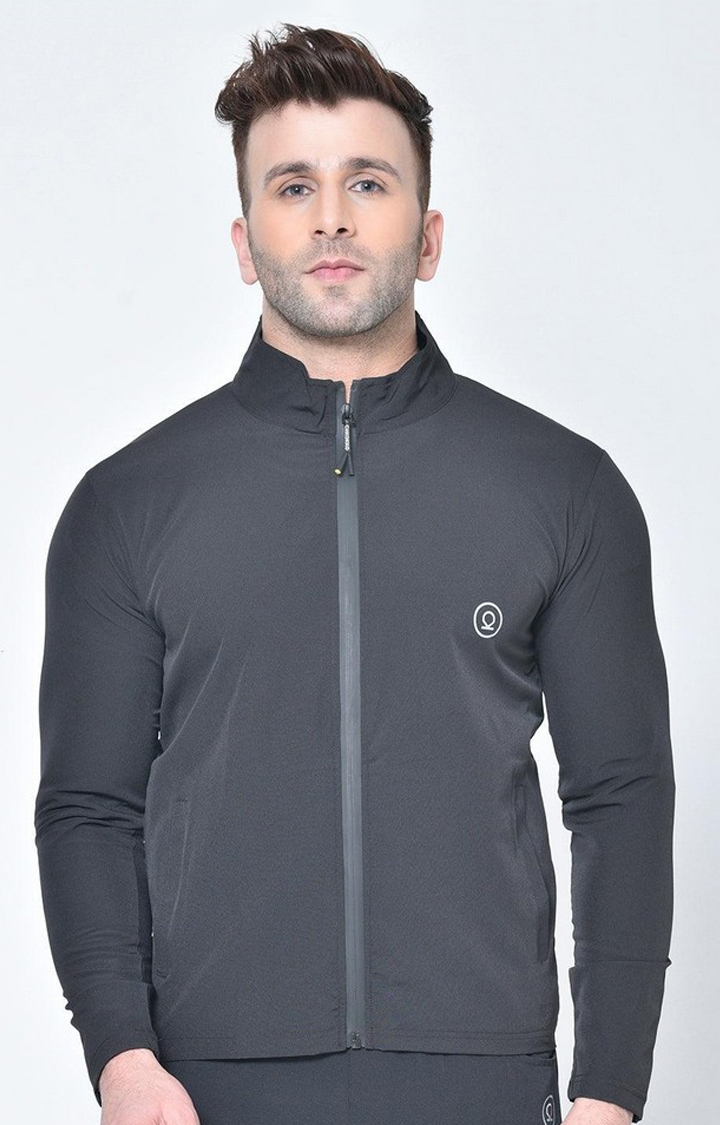 CHKOKKO | Men's Grey Solid polyester Activewear Jackets