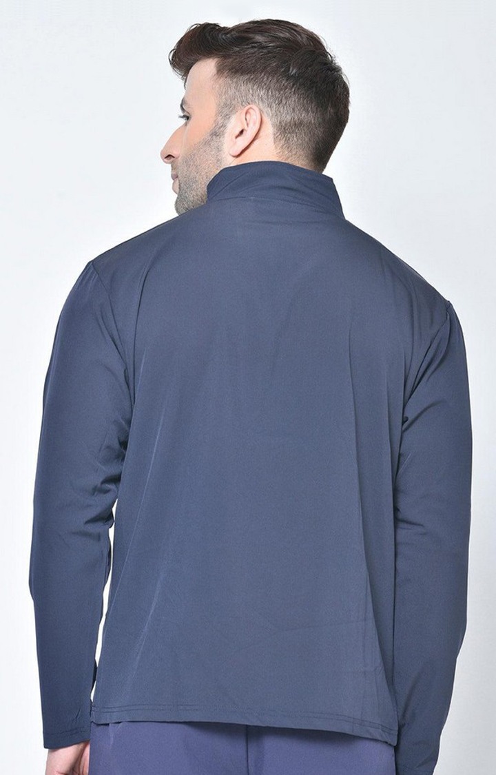 Men's Navy Blue Solid polyester Activewear Jackets