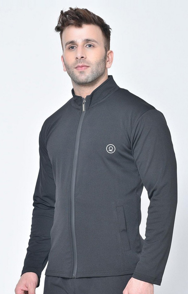 Men's Grey Solid polyester Activewear Jackets