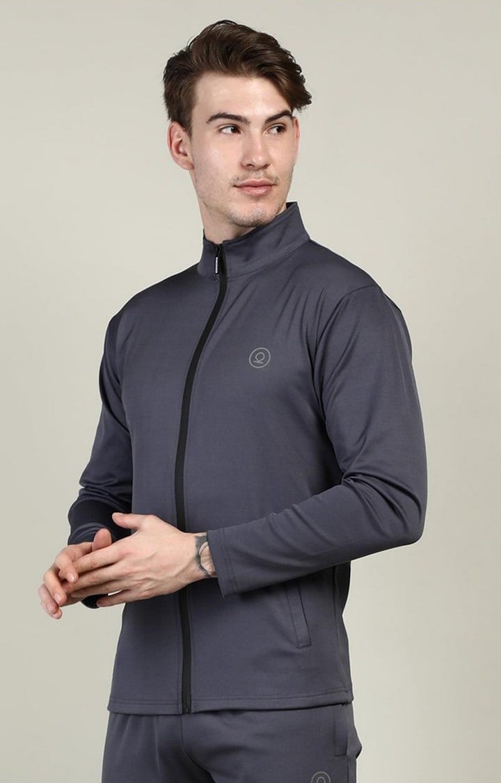 Men's Grey Solid polyester Activewear Jackets