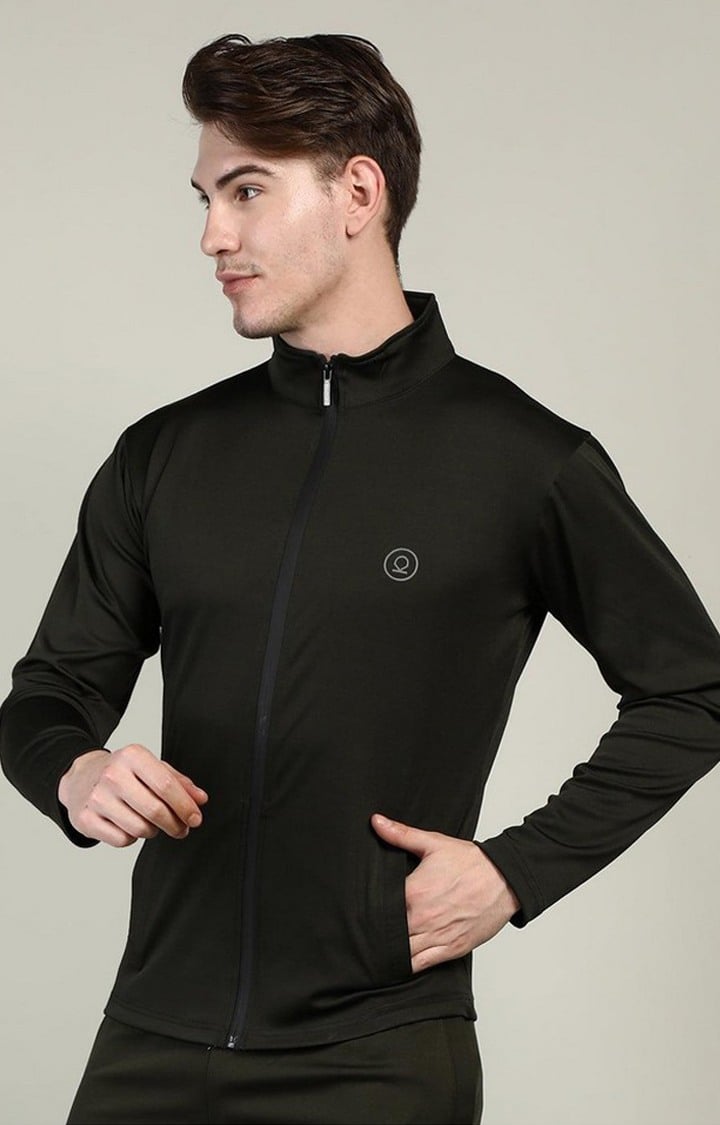Men's Black Solid polyester Activewear Jackets