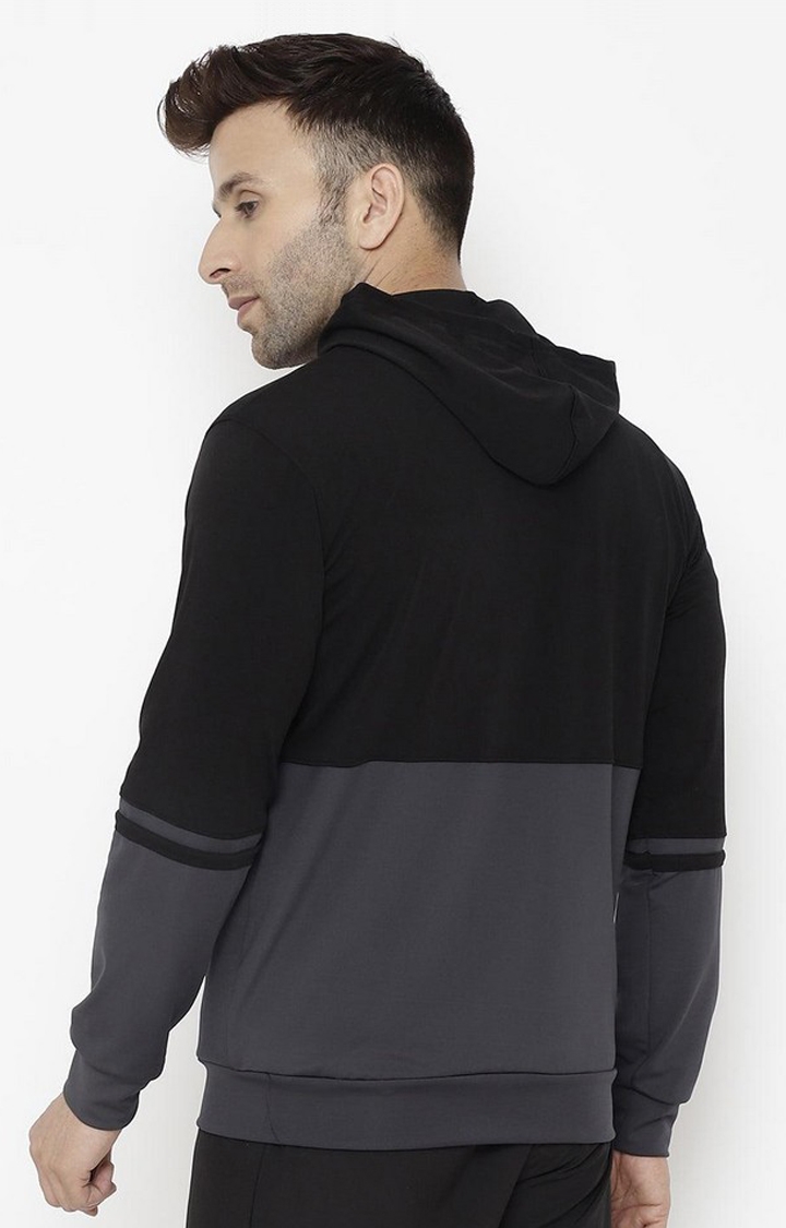 Men's Grey & Black Colorblocked polyester Activewear Jackets