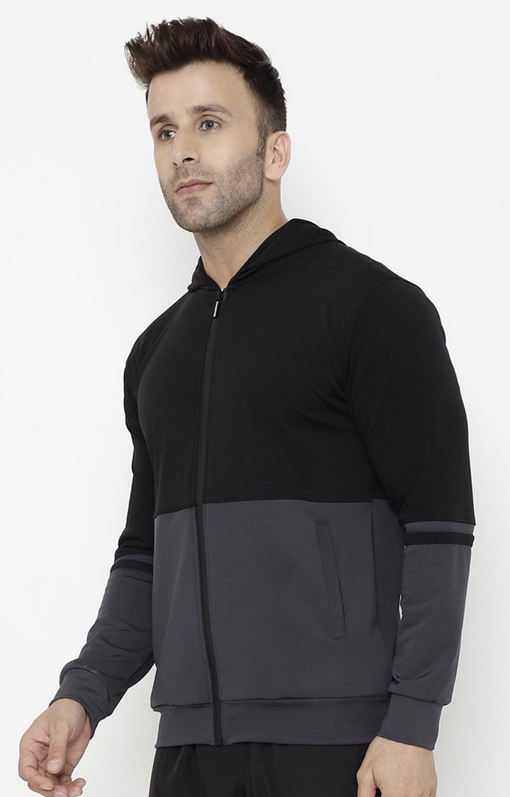 Men's Grey & Black Colorblocked polyester Activewear Jackets