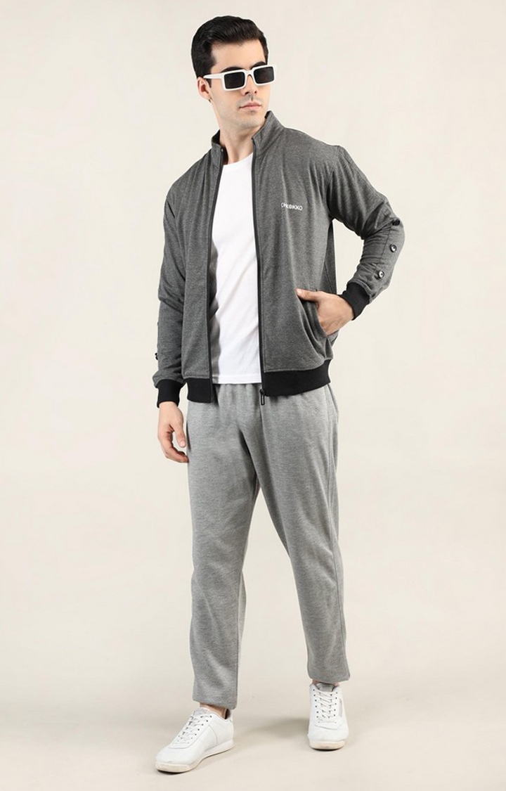 Men's Grey Melange Cotton Activewear Jackets