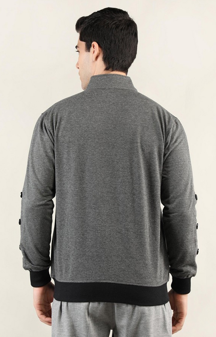 Men's Grey Melange Cotton Activewear Jackets