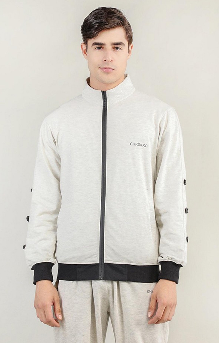 Men's Off White Solid Cotton Activewear Jackets