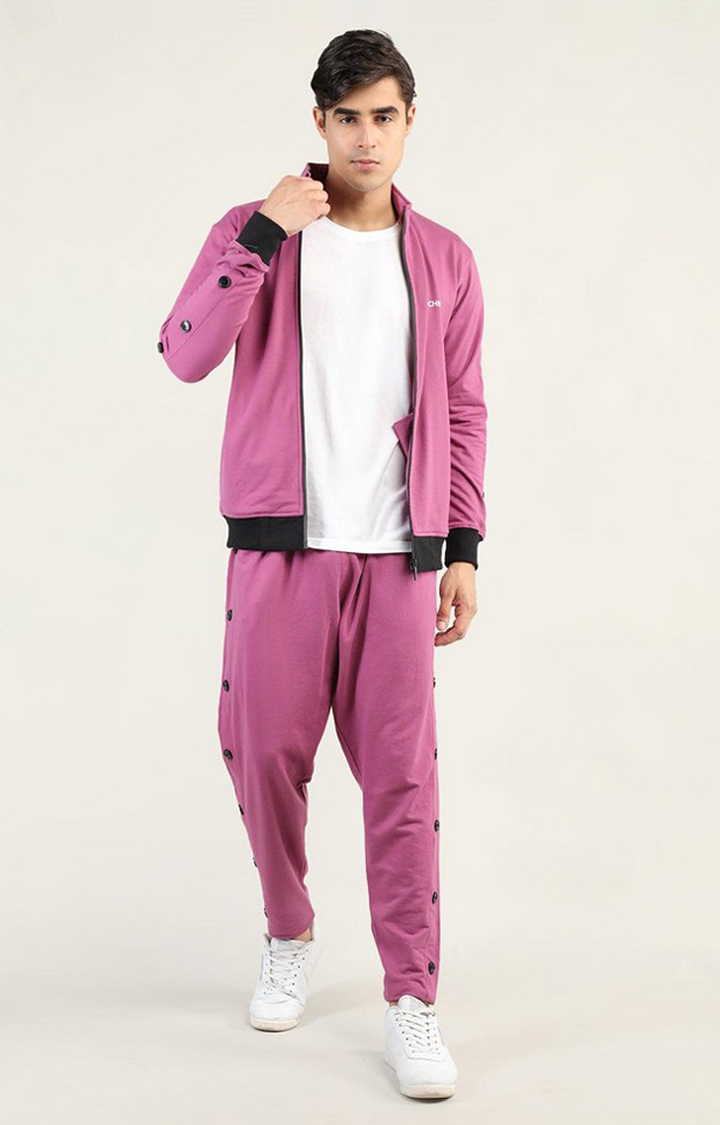 Men's Pink Solid Cotton Activewear Jackets