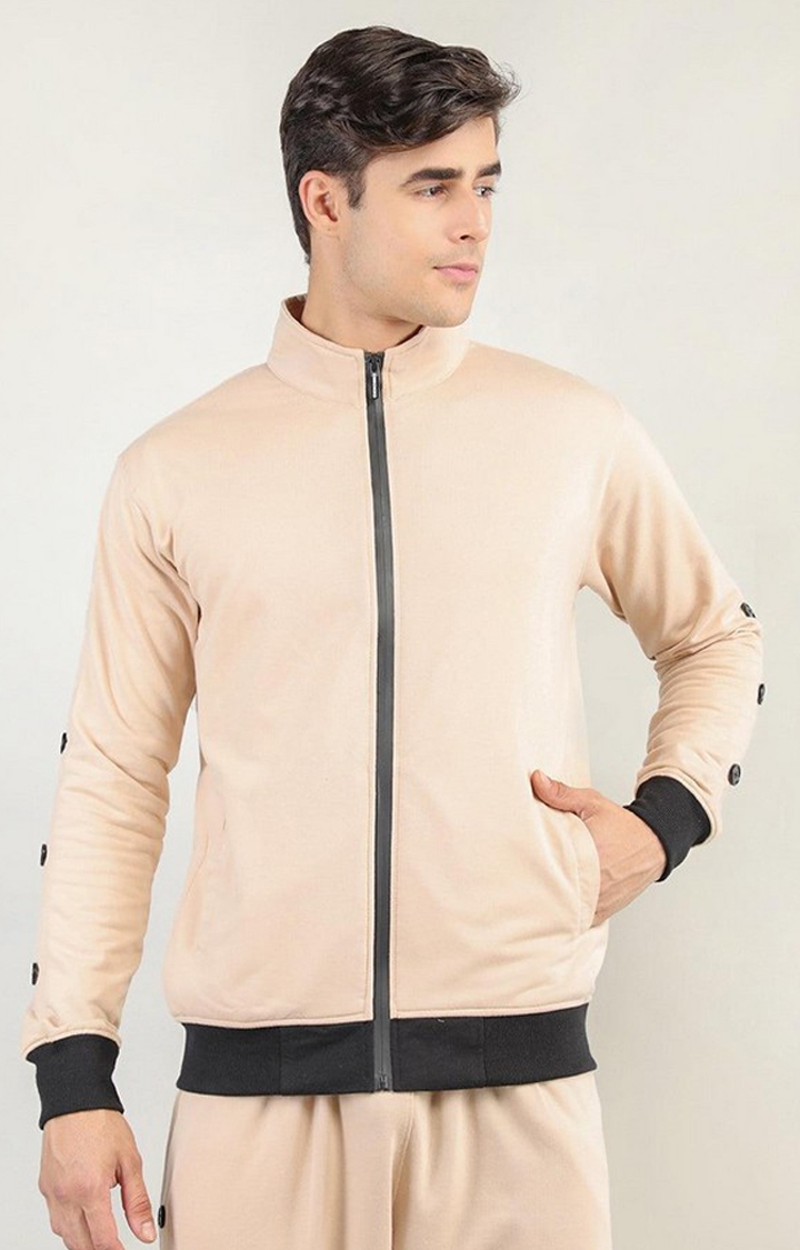 Men's Peach Solid Cotton Activewear Jackets