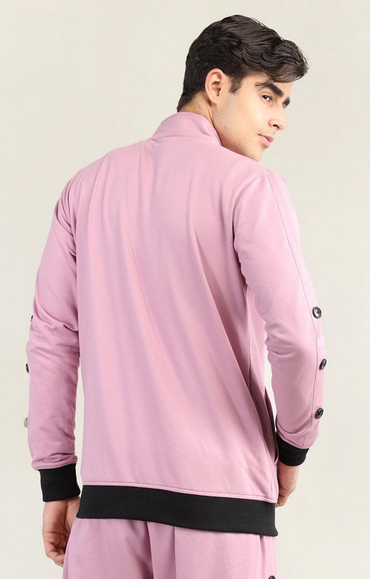 Men's Pink Solid Cotton Activewear Jackets