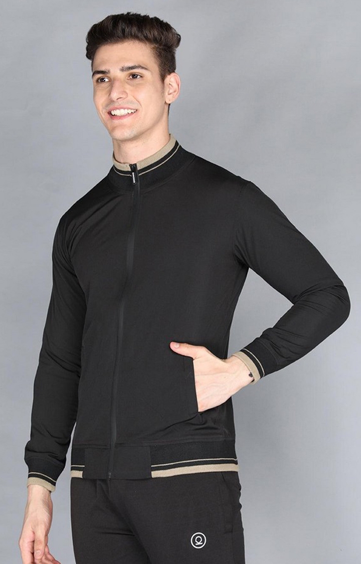 Men's Black Solid polyester Activewear Jackets
