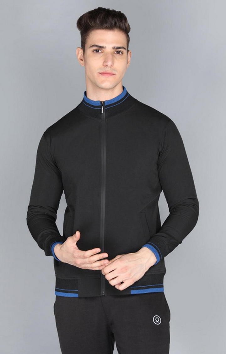 CHKOKKO | Men's Blue Solid polyester Activewear Jackets