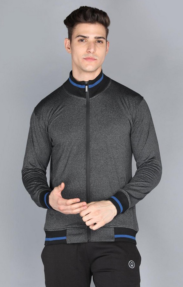 CHKOKKO | Men's Grey Solid polyester Activewear Jackets