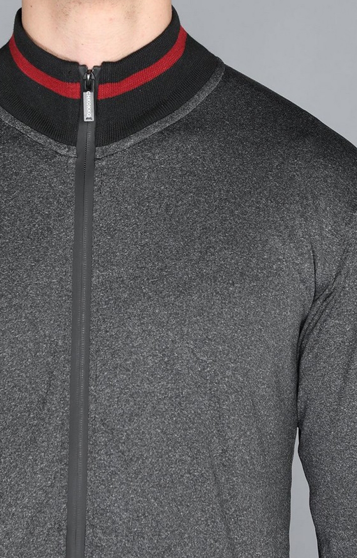 Men's Grey Melange polyester Activewear Jackets