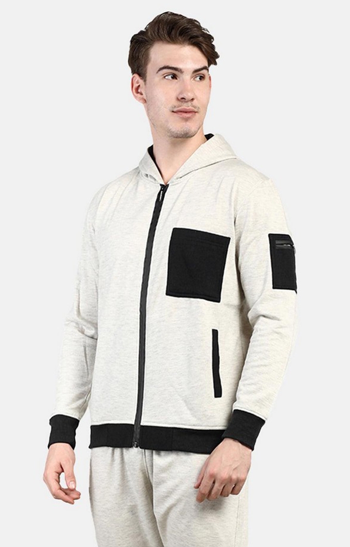 Men's Off White Solid Polyester Activewear Jackets