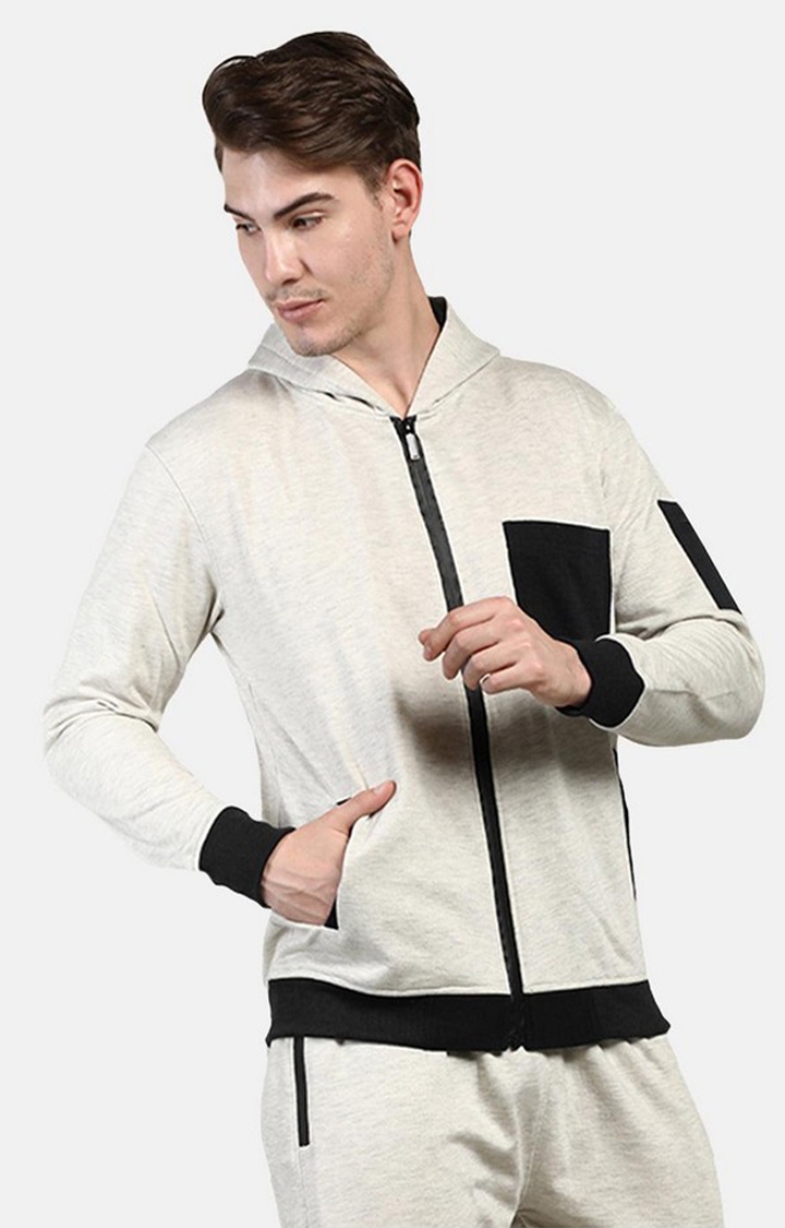 Men's Off White Solid Polyester Activewear Jackets