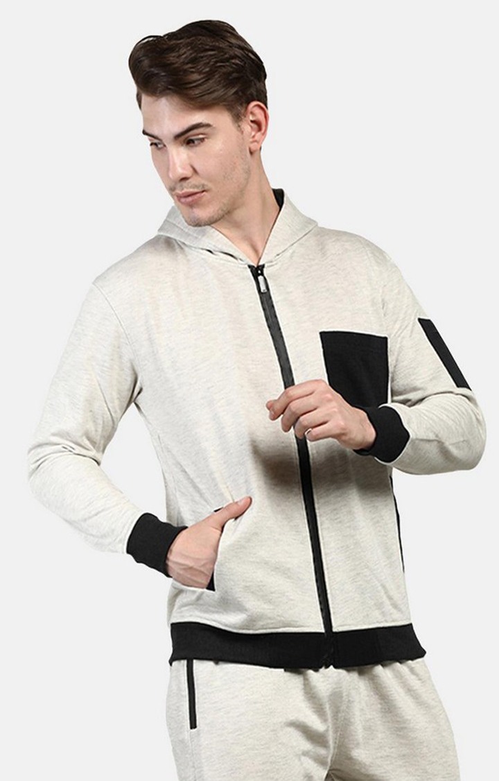 Men s Off White Solid Polyester Activewear Jackets