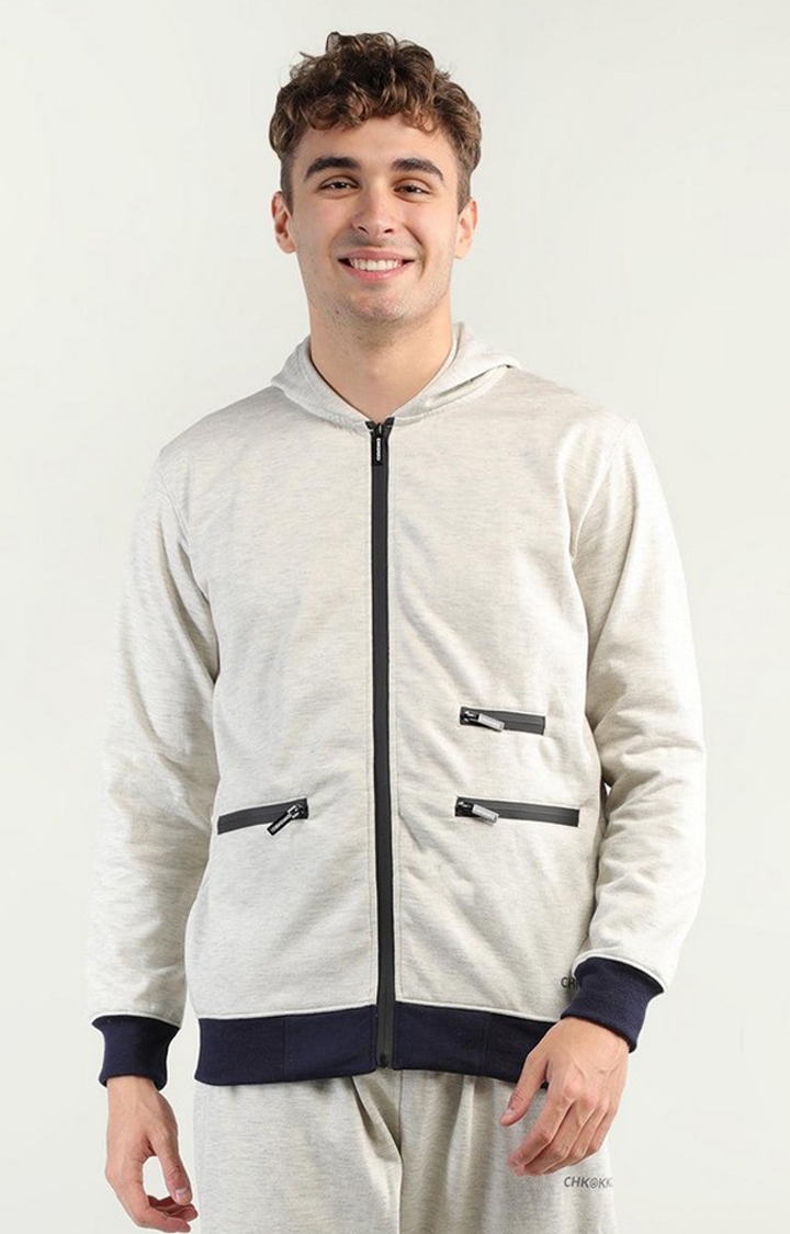 CHKOKKO | Men's Off White Solid Polyester Activewear Jackets