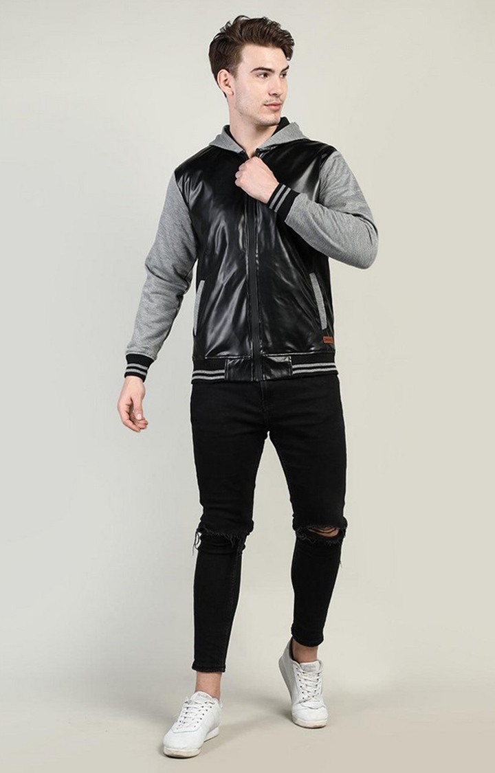 Men's Black Solid Polyester Hoodie