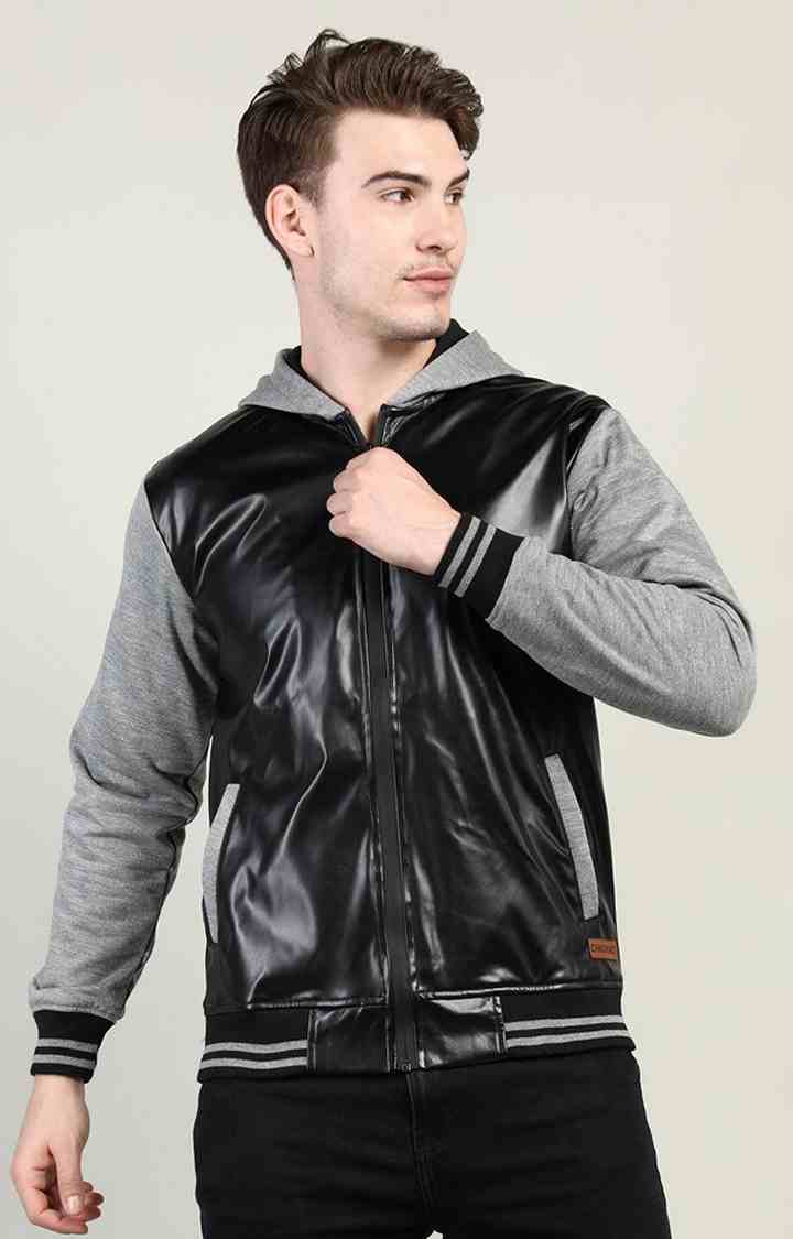 Men's Black Solid Polyester Hoodie